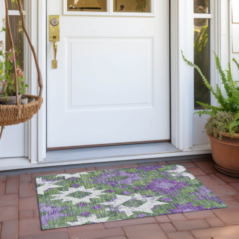 Machine Washable Indoor/Outdoor Chantille ACN1879 Green 1'8" x 2'6" Rug