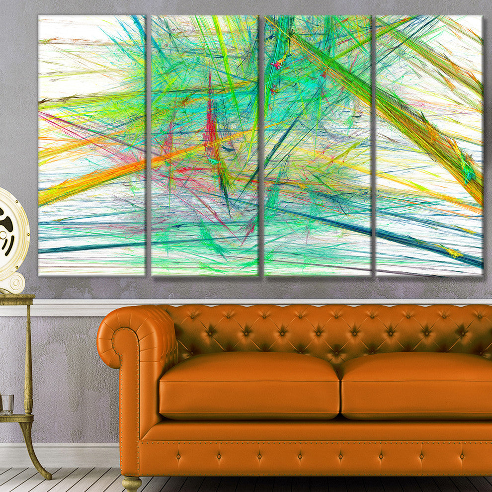 Green Magical Fractal Pattern, Abstract Canvas Art Print, 48"x28", 4 Panels
