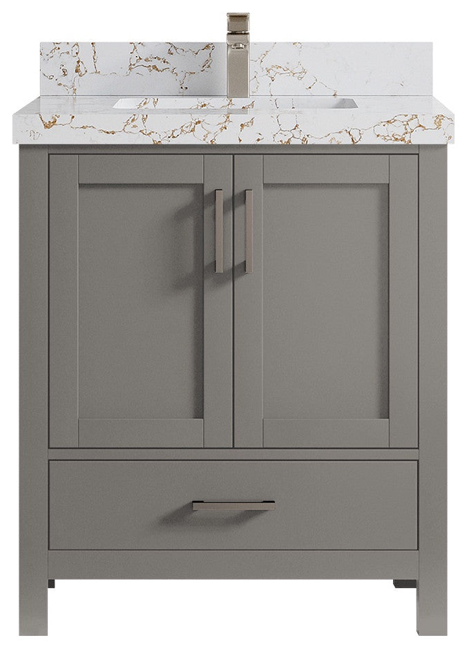Malibu 30 Single Sink Bath Vanity in Elephant Skin Gray 2" Viola Gold