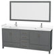 80"DBL Bathroom Vanity Dark Gray, White Cult.Marble Countertop, Sinks, 70"Mirror