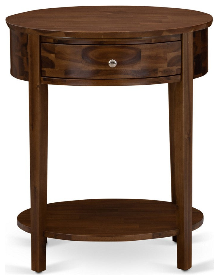 Wooden Nightstand, 1 Wooden Drawer, Stable, Sturdy Constructed Antique Walnut