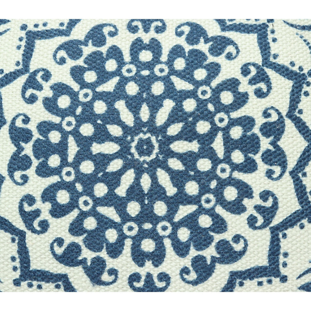 Blue & White Machine Woven with Tassels Budleigh Throw Pillow, 20" x 20"