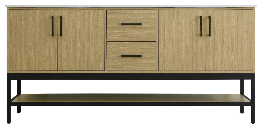 Home Living 72" Double Bathroom Vanity, Honey Brown