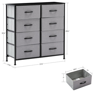 8 Fabric Drawers Steel Frame Double Dresser, Grey