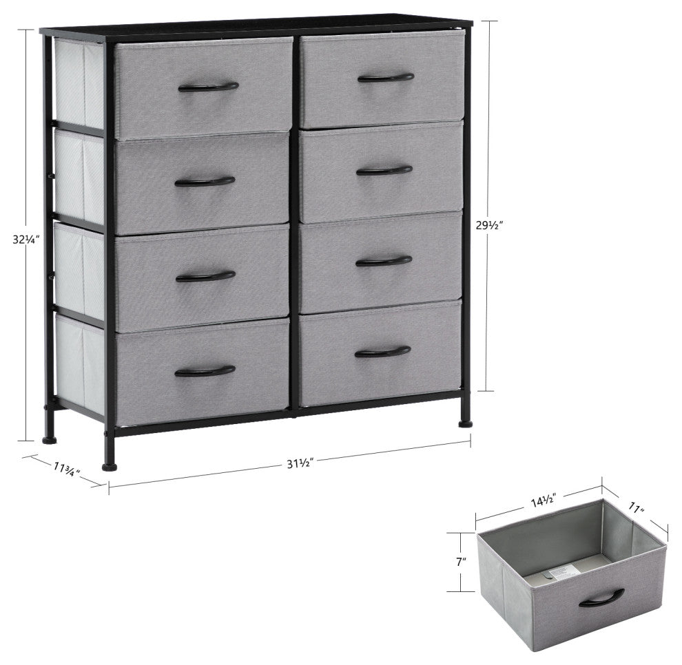8 Fabric Drawers Steel Frame Double Dresser, Grey