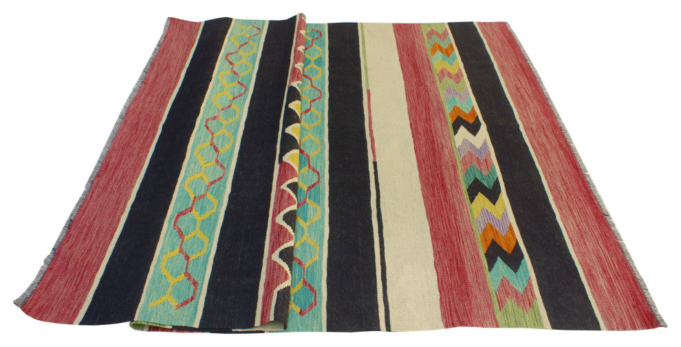 Modern Flatweave Albina Red/Black Rug, 5'8x8'4