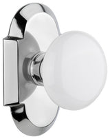 Double Cottage Plate With White Porcelain Knob, Bright Chrome