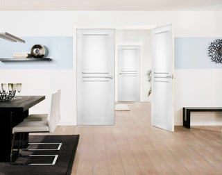 Interior French Double Doors / Mela 7444 White Silk /Modern Doors -56x96