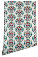 Deny Designs Andi Bird Sugar Skull Tattoo Slate Wallpaper, Blue, 2'x10'
