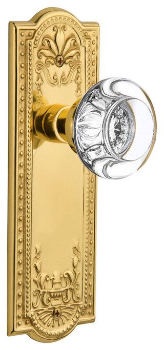 Single Meadows Plate With Round Clear Crystal Knob, Antique Brass, Polished Bras