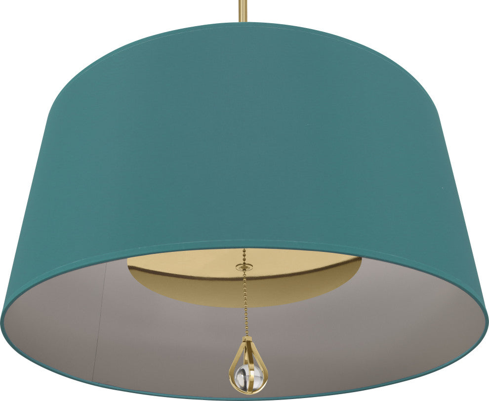 Williamsburg Custis Pendant, Mayo Teal/Carter Gray, Modern Brass