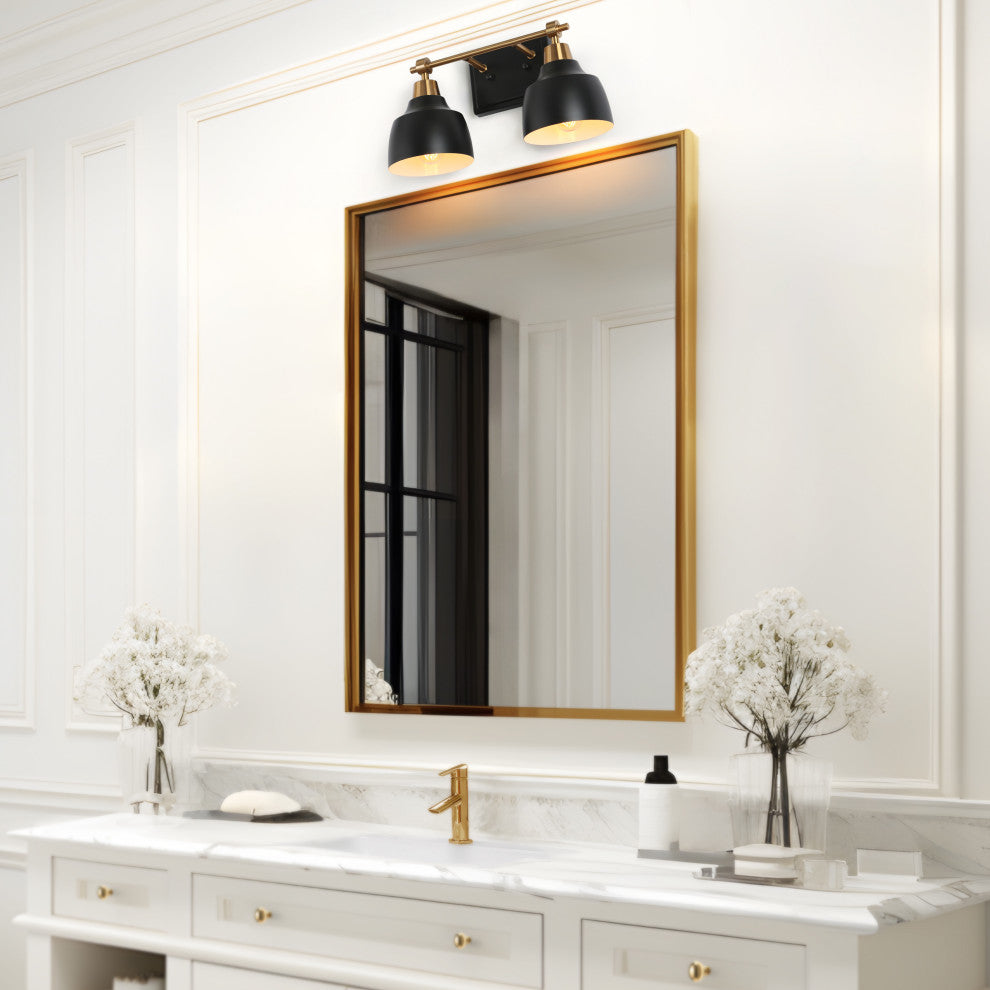 LNC 4-Light Modern Matte Black & Polished Gold Dome Vanity Lights for Bathroom, 2 Lights