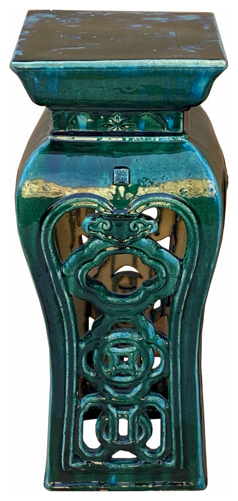 Ceramic Clay Green Square Tall Pedestal Table Flower Display Stand Hcs7005