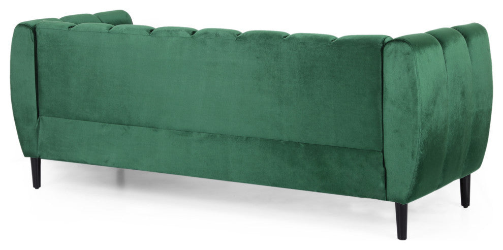 Yuma Modern Velvet 3-Seater Sofa, Emerald/Dark Brown