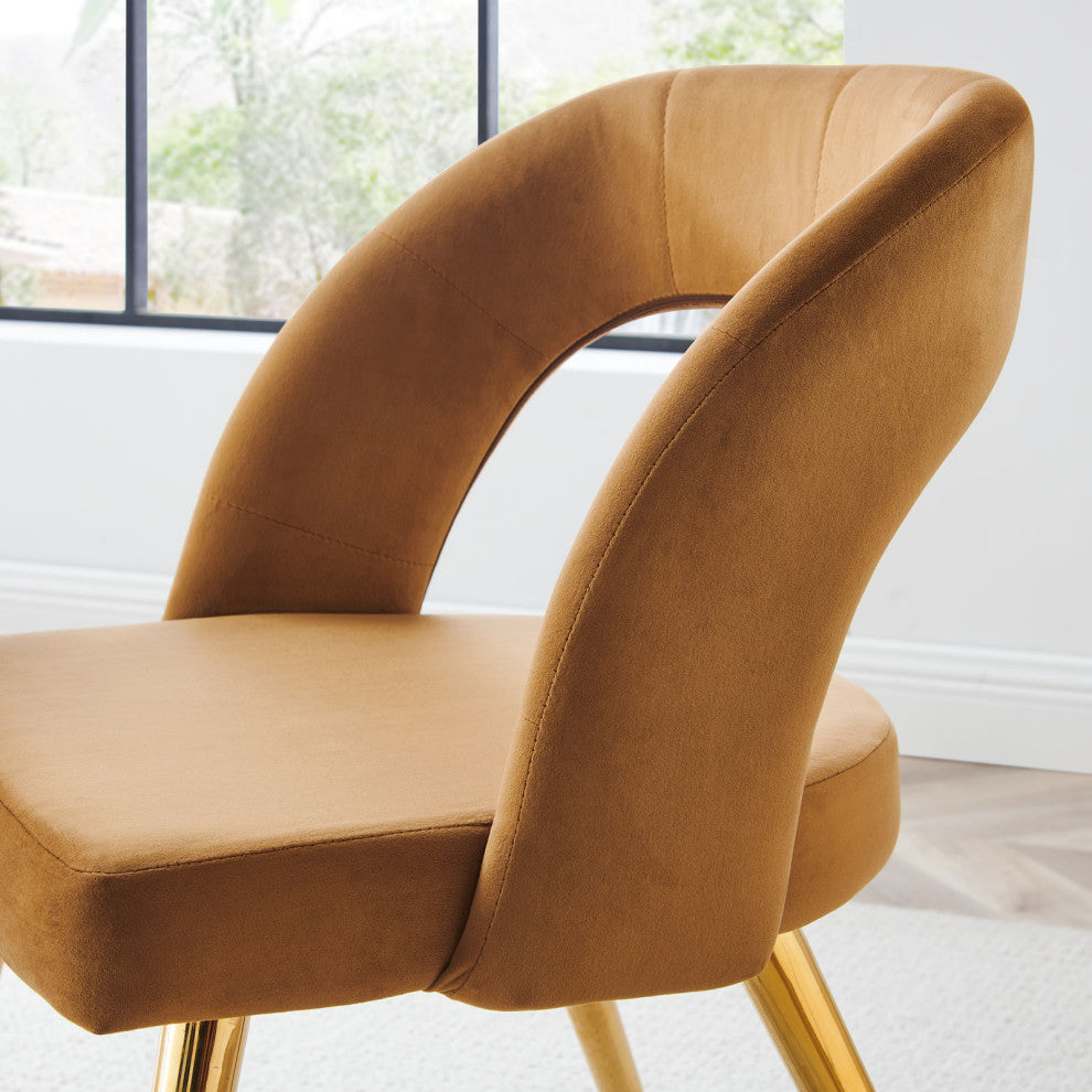Dining Chair, Gold Brown, Velvet, Modern, Mid Century Cafe Bistro Hospitality