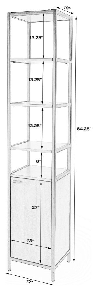 Hans Narrow Wood and Iron 84" Etagere Bookcase