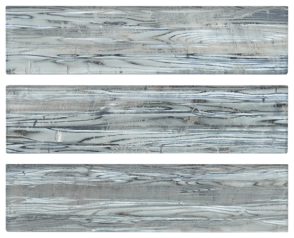 Sonnagh 3"x12" Laminated Glass Mosaic Wall Tile, Wood Grain, Box of 40