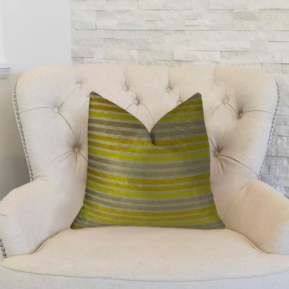 Kaleva Lime and Gray Handmade Luxury Pillow, 16"x16"