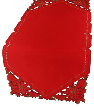 Holiday Spirit Embroidered Cutwork Christmas Table Runner, Red, 12''x28''