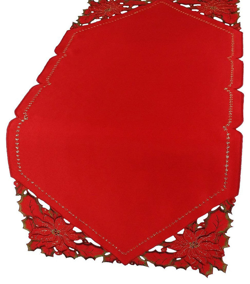 Holiday Spirit Embroidered Cutwork Christmas Table Runner, Red, 12''x28''