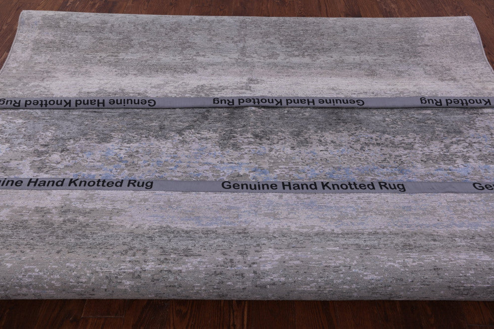 7' 10" X 9' 9" Abstract Wool and Silk Hand Knotted Rug Q11784