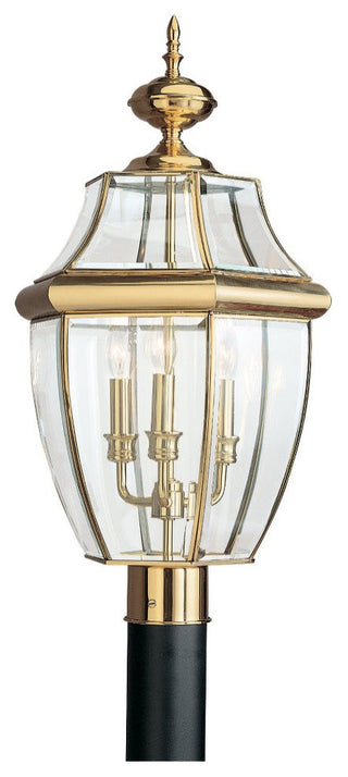 Lancaster 3-Light Outdoor Post Lantern, Polished Brass