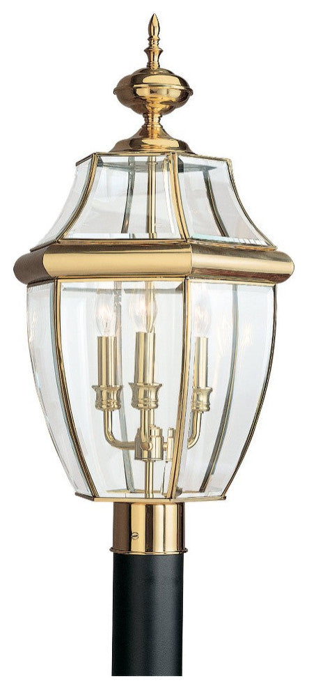 Lancaster 3-Light Outdoor Post Lantern, Polished Brass