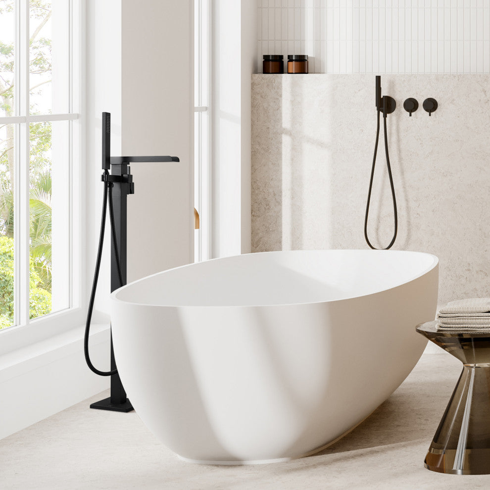 Camino Single Lever Handle Freestanding Floor Mounted Tub Filler, Matte Black