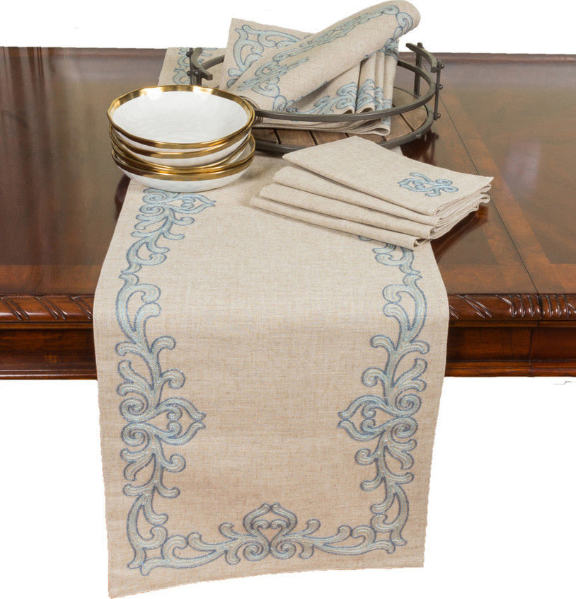 Celeste Glistening Embroidered Placemats, Natural, 14"x 20", Set of 4