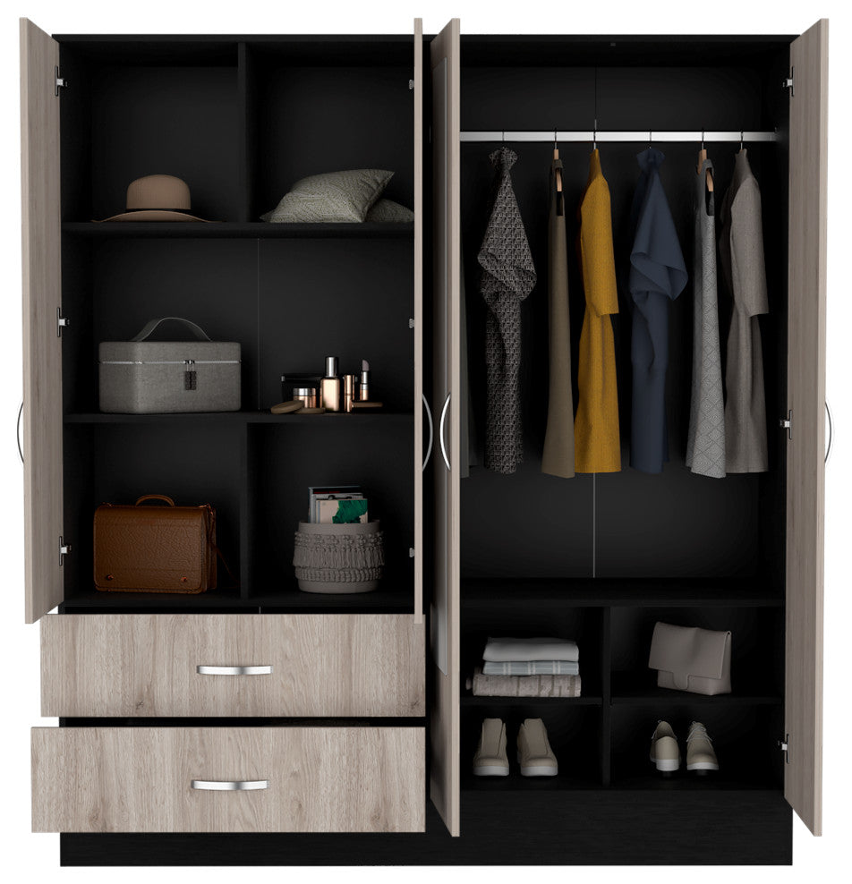 Armoire Ron, Bedroom, Black / Light Gray