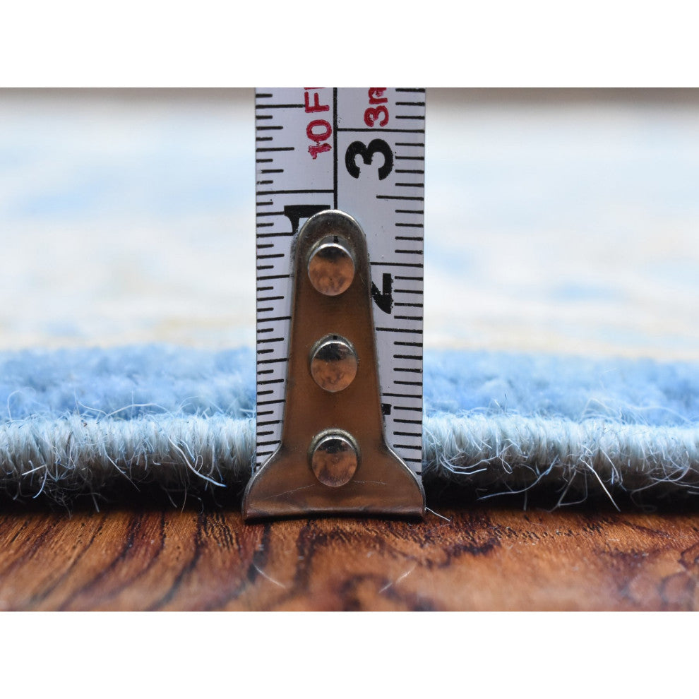 Light Blue, Fine Peshawar Velvety Wool Hand Knotted Runner Rug, 2'7"x7'7"