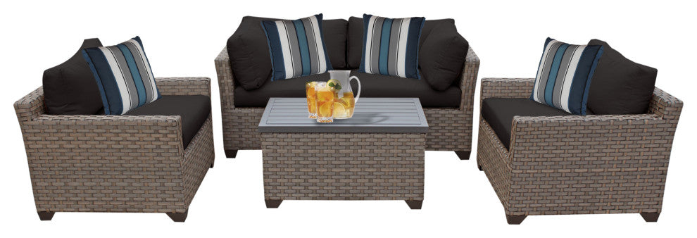 Monterey 5 Piece Outdoor Wicker Patio Furniture Set 05b, Black