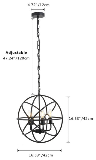 4-Light Industrial Geometric Frame Pendant Lighting Chandelier, Black