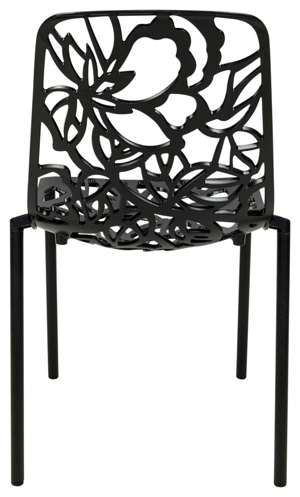 LeisureMod Devon Modern Outdoor Stackable Aluminum Dining Chair, Black