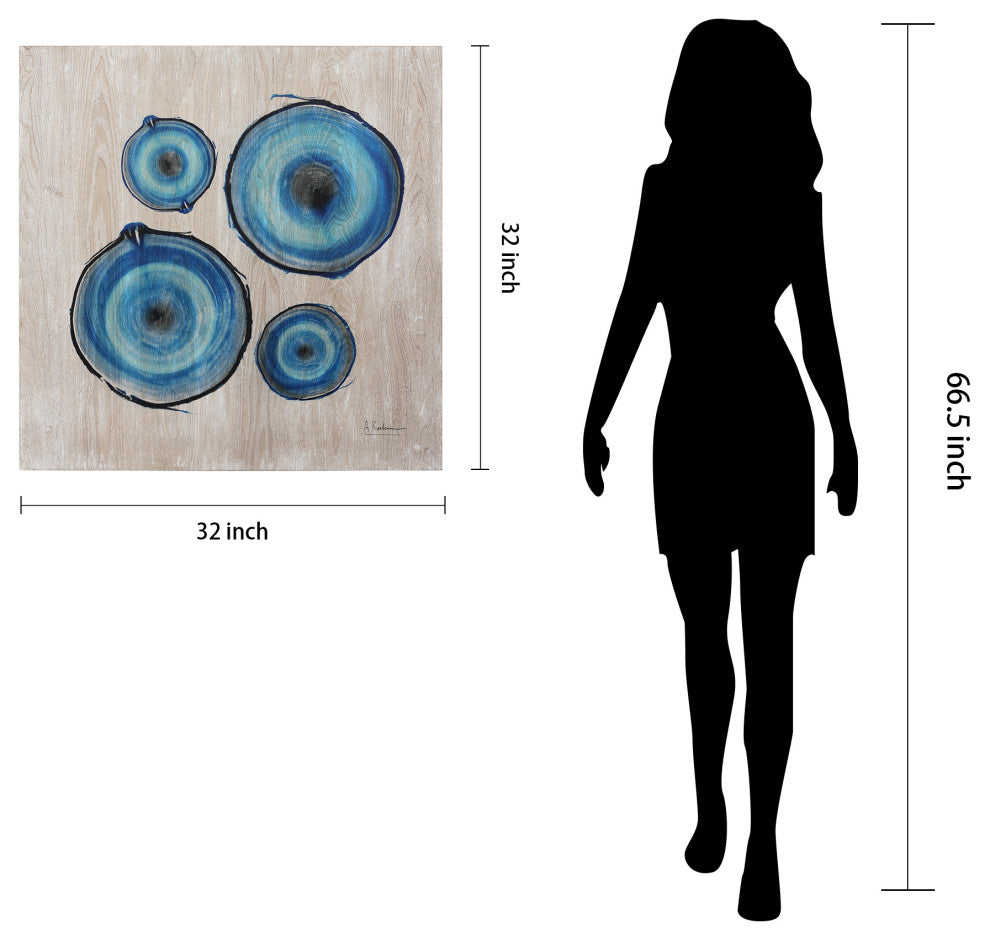 Blue Rings Diptych Wall Art X-Ray Photo Giclee Printed on Hand Finished Ash Wood