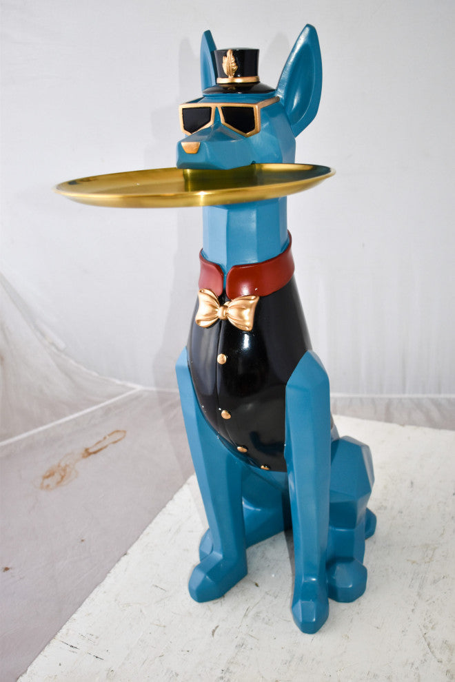 Happy Hostess Dog Resin Statue with Blue and Black Finish Size: 19" x 9" x 28"