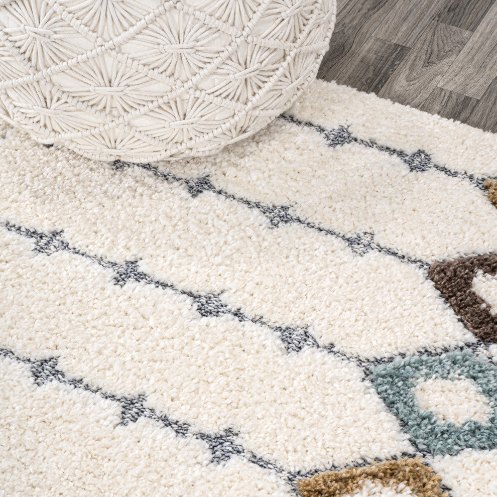 Pia Moroccan Trellis Plush Carved Multi/Cream 2'x8' Runner Rug