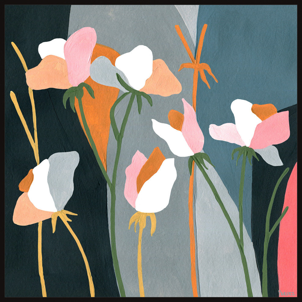 "Flourishing Flowers" Floater Framed Painting Print on Canvas