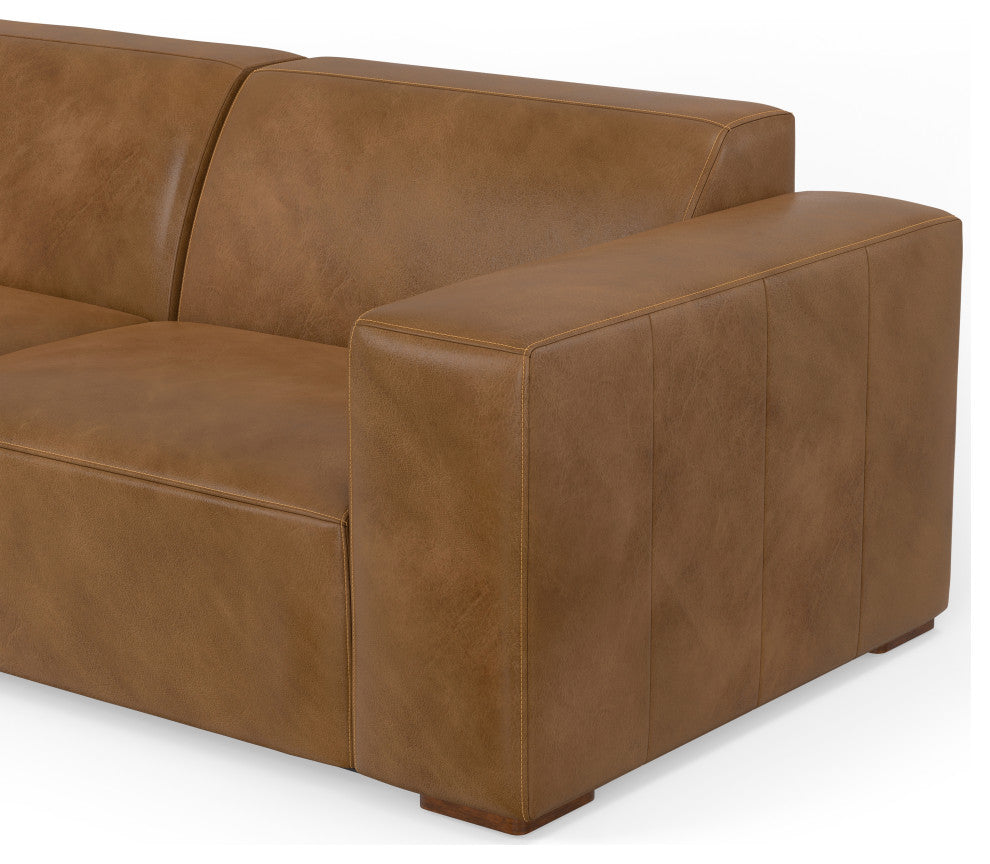 Rex Left Corner Sectional Modular Sofa with Ottoman in Genuine Leather