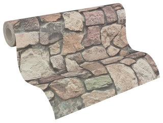 Faux Textured Wallpaper Stones, Brown Orange Gray, One Roll