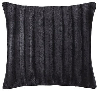 Madison Park Brushed Solid Stripe Plaited Long Fur Square Pillow, Black
