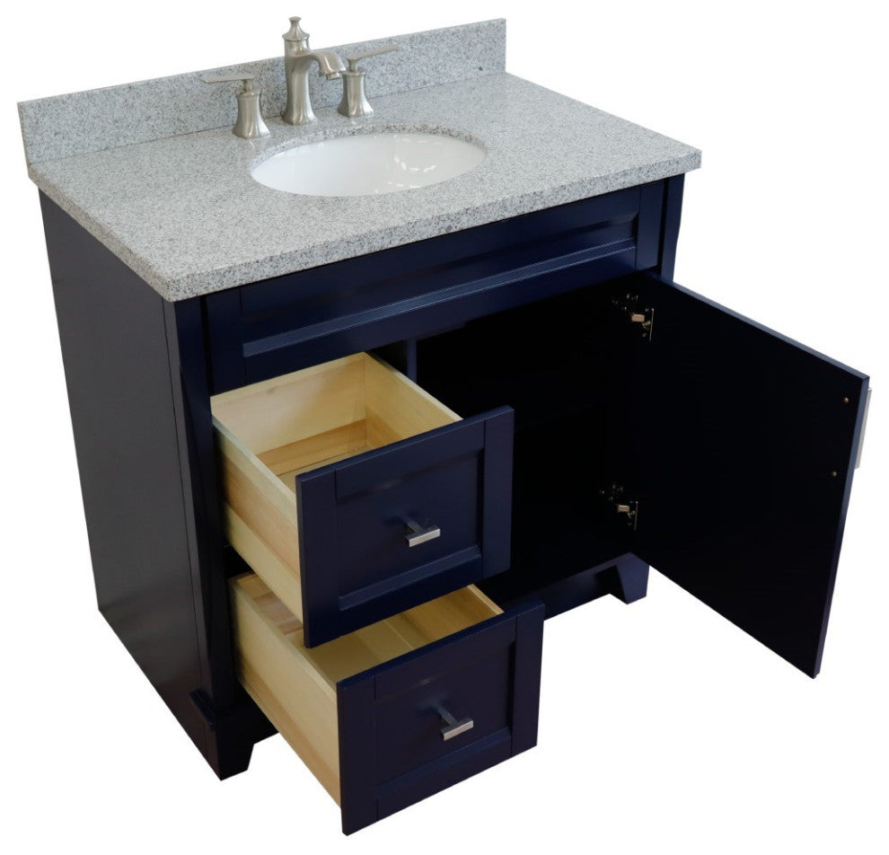 37" Single Sink Vanity, Blue Finish With Gray Granite