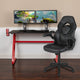 Gaming Desk and Racing Chair Set with Cup Holder and Headphone Hook, Black