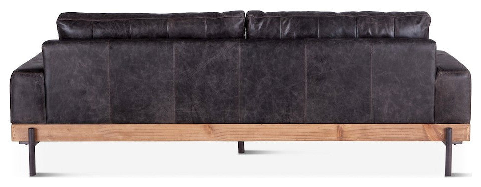 Chiavari Distressed Antique Ebony Leather Sofa