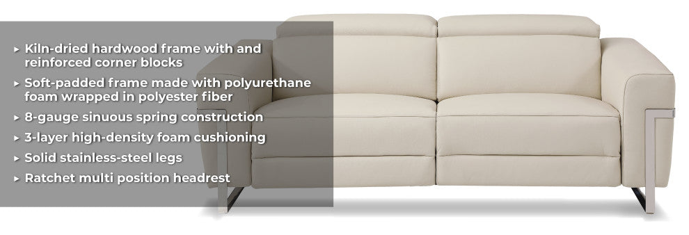 Prato Genuine Italian Leather Modern Sofa and Loveseat, Beige