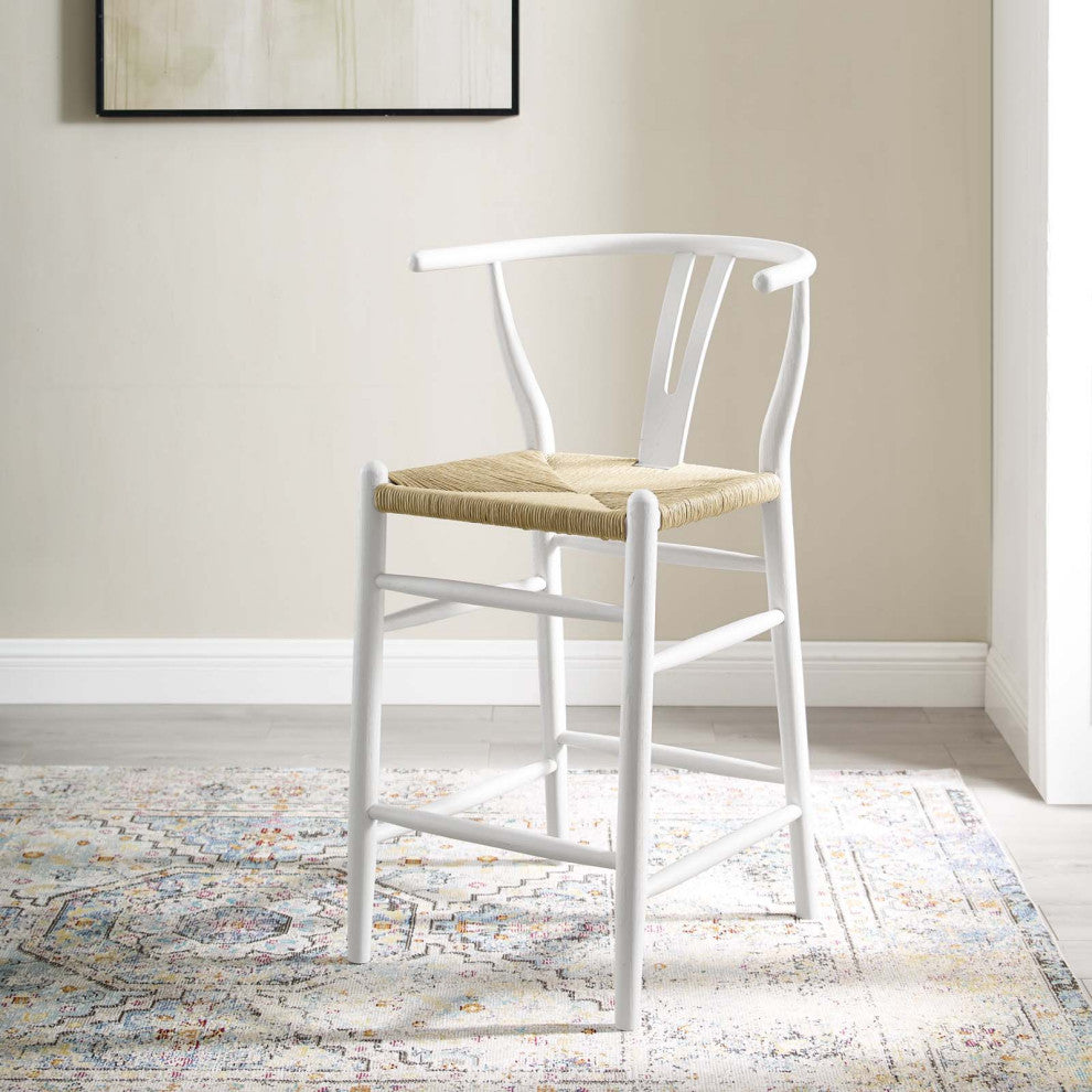 Counter Stool Chair, Wood, White, Modern, Bar Cafe Bistro Restaurant Hospitality