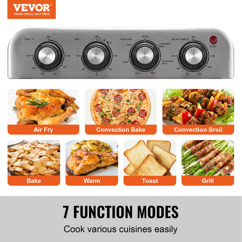 VEVOR Air Fryer Toaster Oven 1700W Stainless Steel Convection Oven, 18 L 7-in-1
