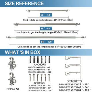 1" Coda Adjustable Curtain Rod, 28"-48", Pewter