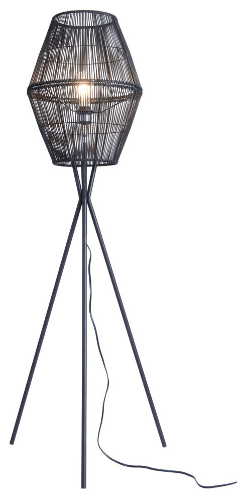Floor Lamp Light, Steel Metal, Rattan, Black, Kitchen Lounge Cafe Bistro Lobby