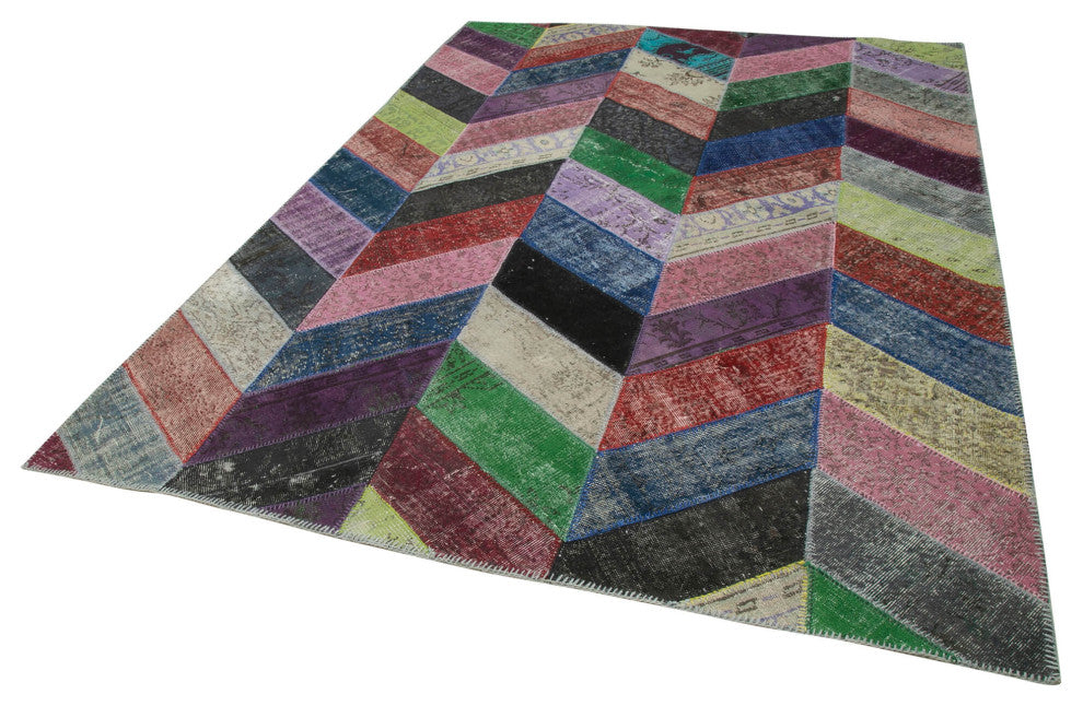 Rug N Carpet - Hand-Knotted Turkish 7' 1" x 9' 11" Unique Patchwork Area Rug